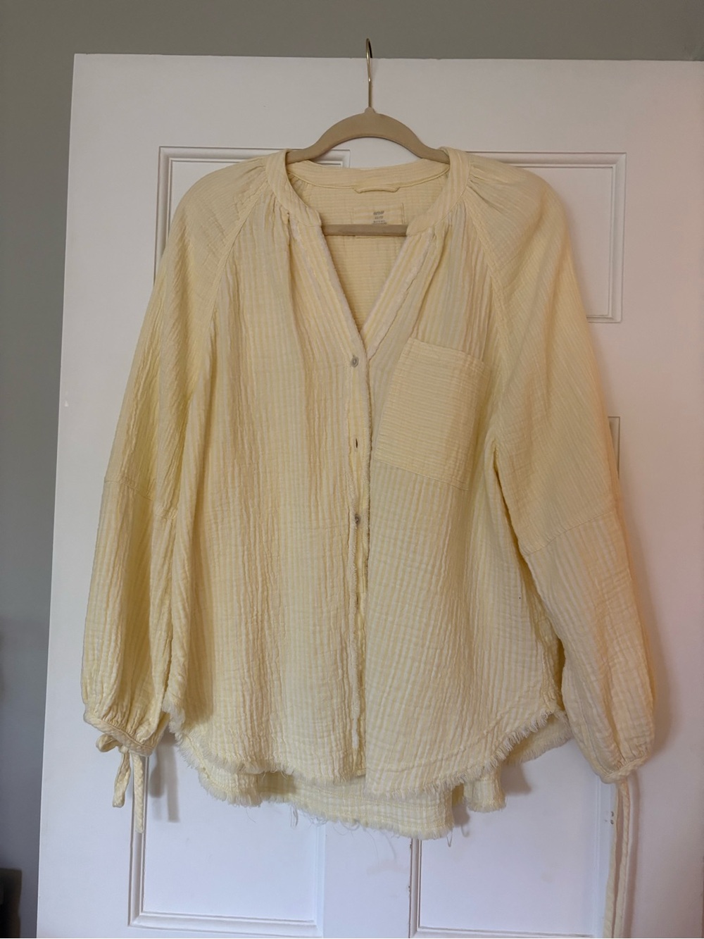aerie Pale Yellow Gauze Button-Down Shirt